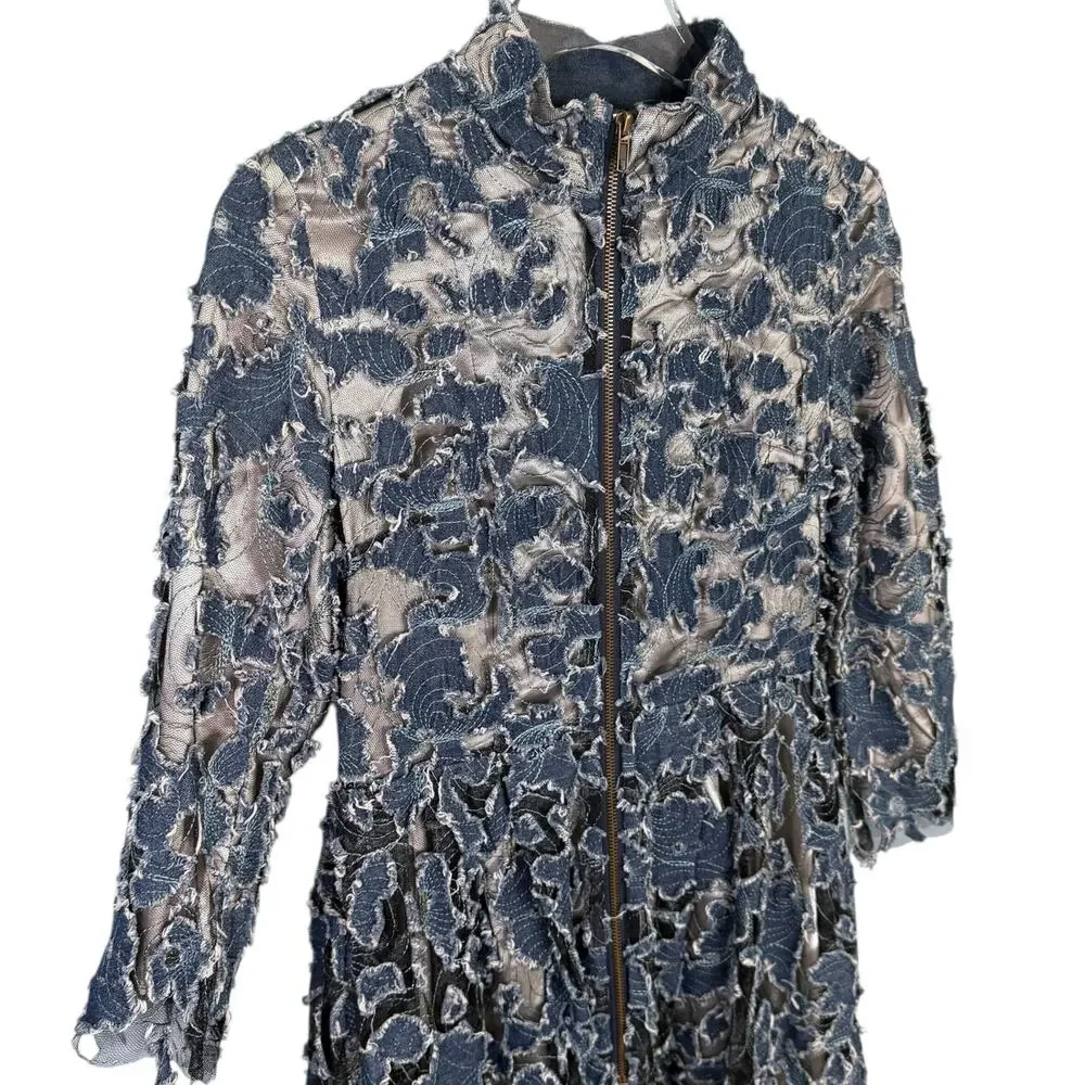 Marc Jacobs Size 2 Jacquard Denim Paisley Dress Western‎ Artsy Grunge Distressed
